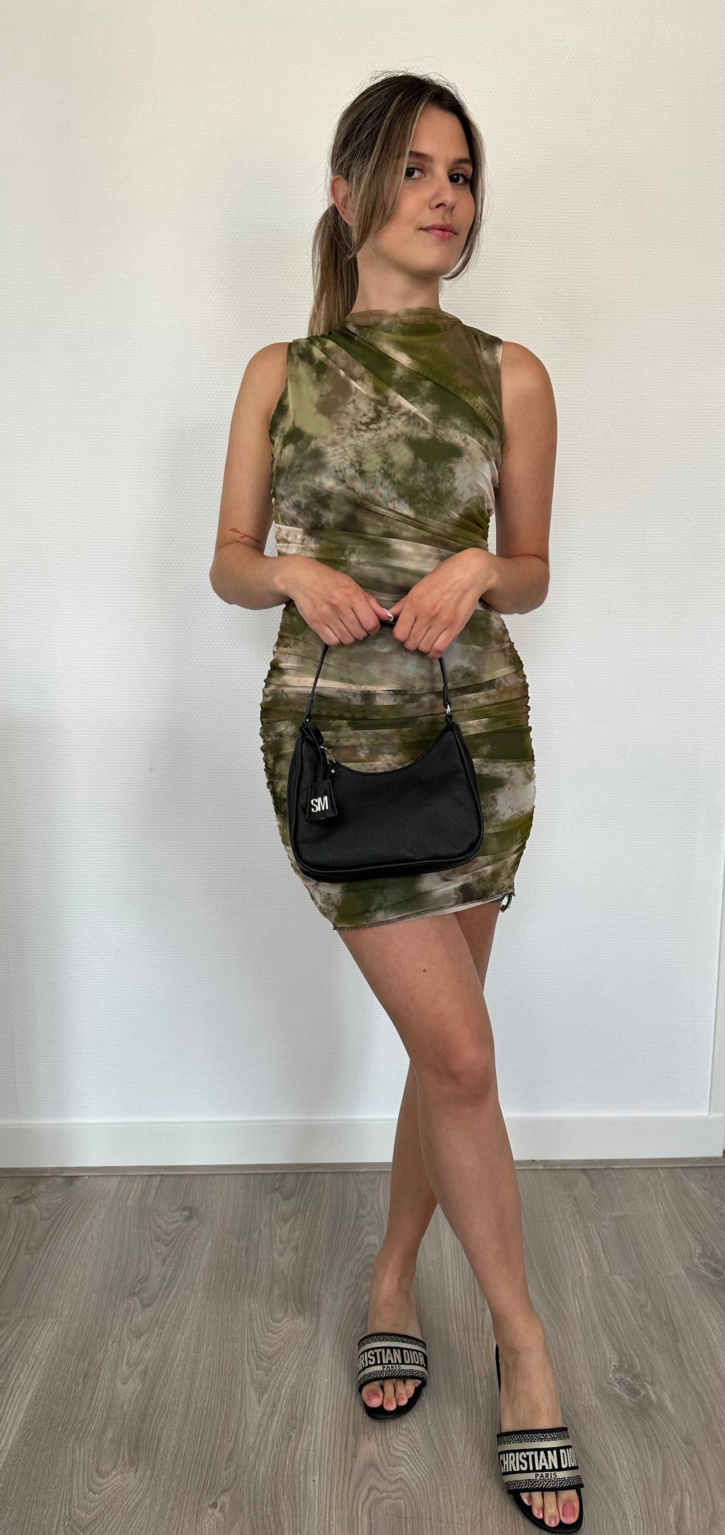 Mesh tie dye dress Green