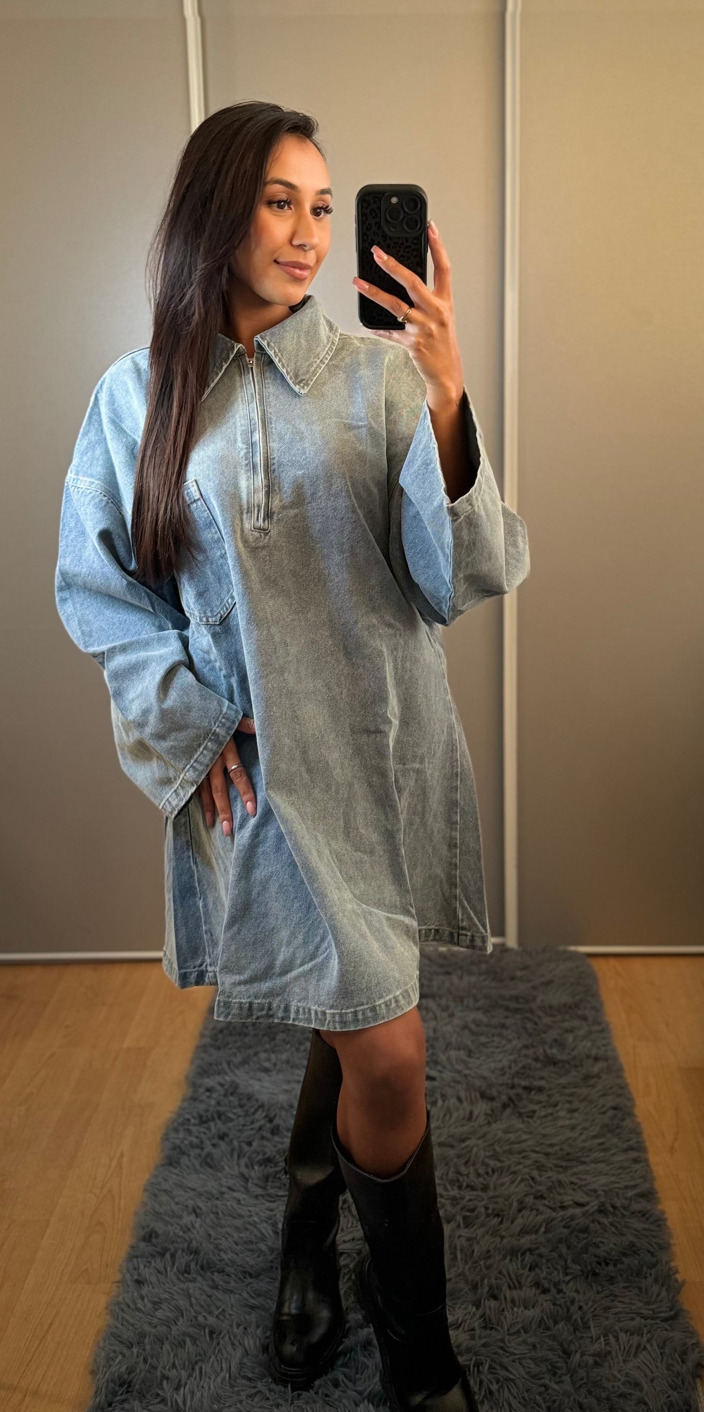 Zip denim blue dress